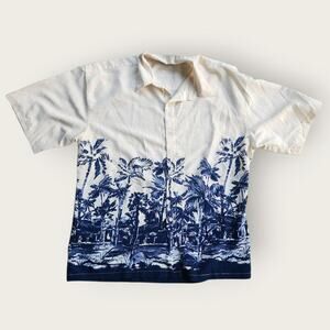Premier International Hawaiian Shirt Mens Sz XL Button Down Palm Trees Blue